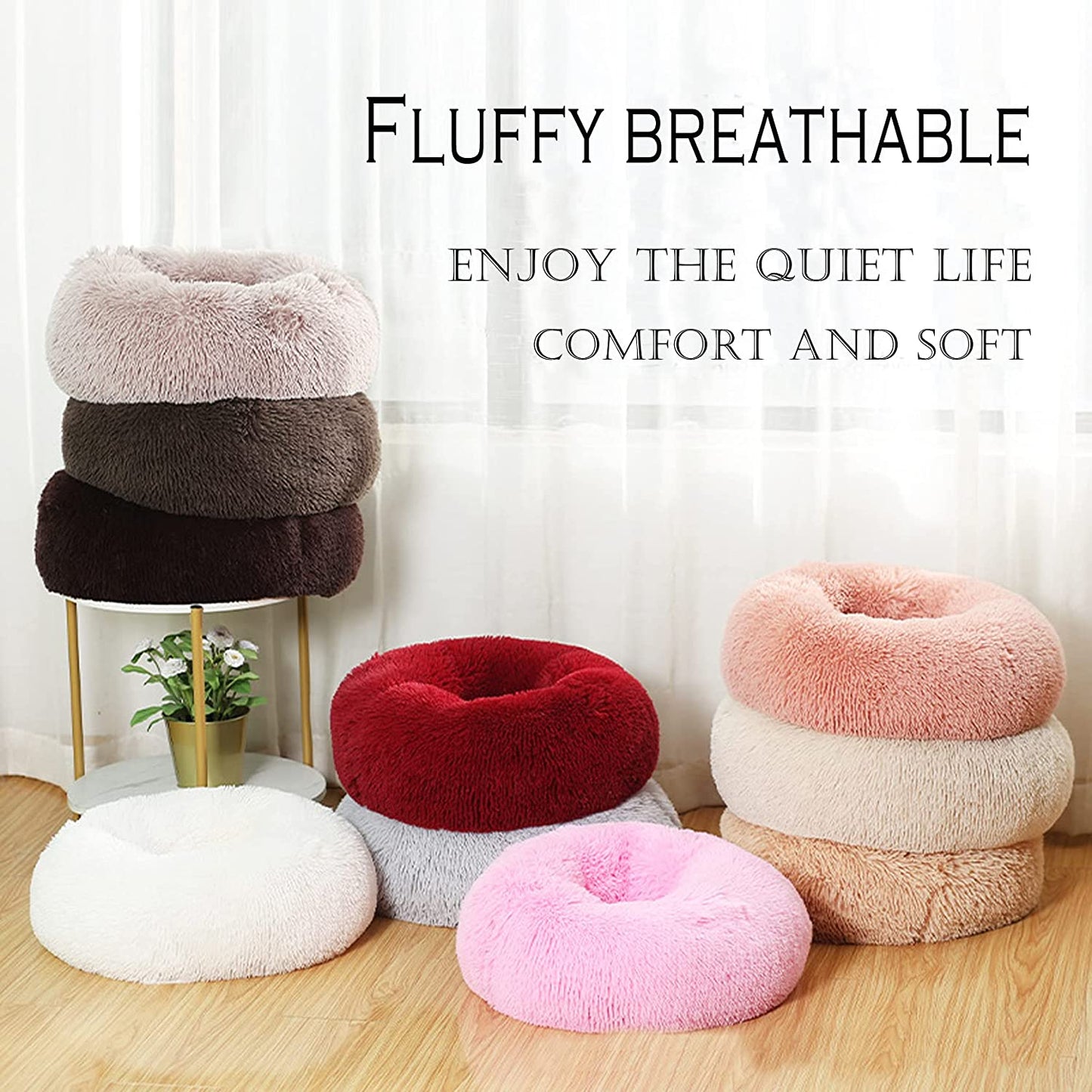 Pet Dog Bed Cat Bed,Faux Fur Dog Bed,Calming Dog Bed,Warming Cozy Soft Dog round Bed,Washable Small Dog Bed(50Cm, Red)
