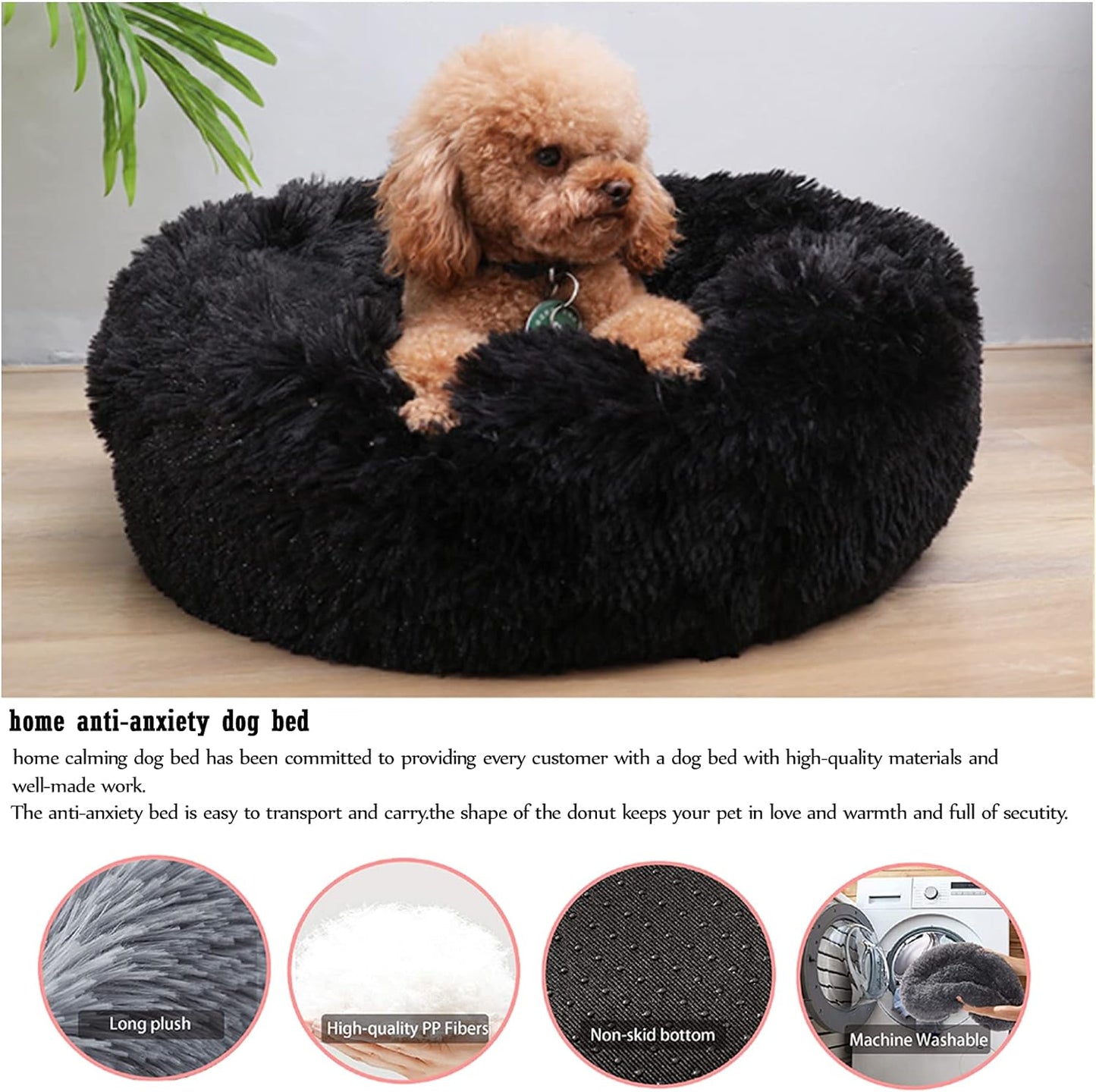 Pet Dog Bed Cat Bed,Faux Fur Dog Bed,Calming Dog Bed,Warming Cozy Soft Dog round Bed,Washable Small Dog Bed(50Cm, Red)
