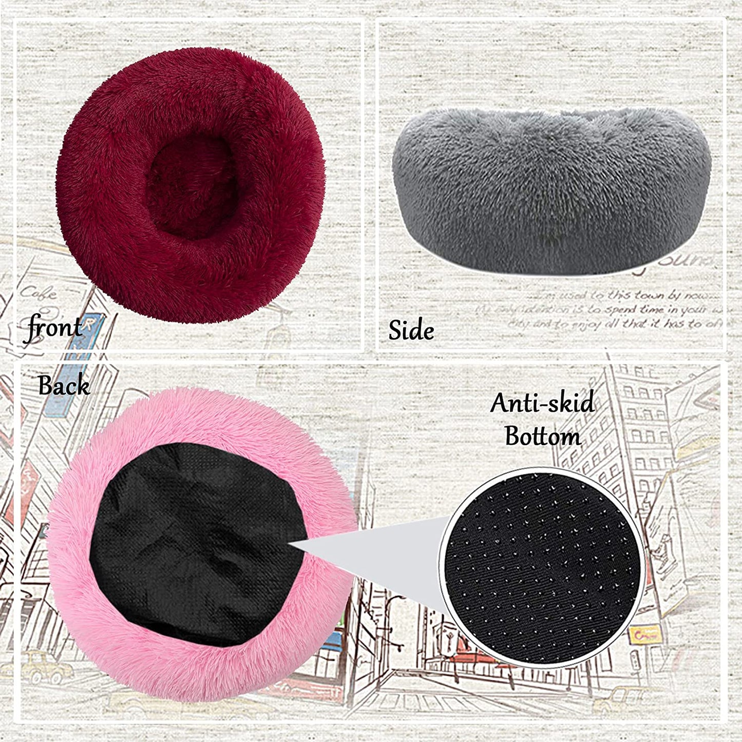 Pet Dog Bed Cat Bed,Faux Fur Dog Bed,Calming Dog Bed,Warming Cozy Soft Dog round Bed,Washable Small Dog Bed(50Cm, Red)