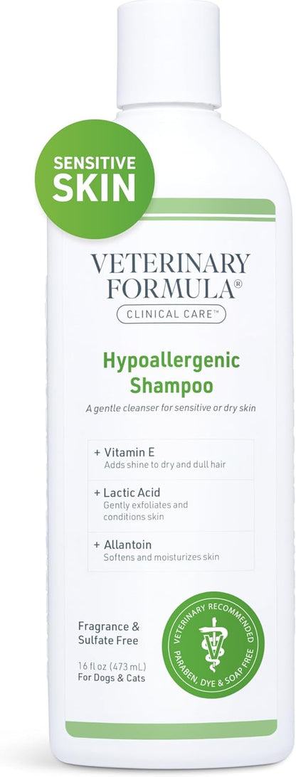 Clinical Care Hypoallergenic Shampoo for Dogs and Cats, 16 Oz – No Harsh Ingredients – Fragrance-Free Pet Shampoo for Allergies and Sensitive Skin, Promotes Healthy Skin and Coat