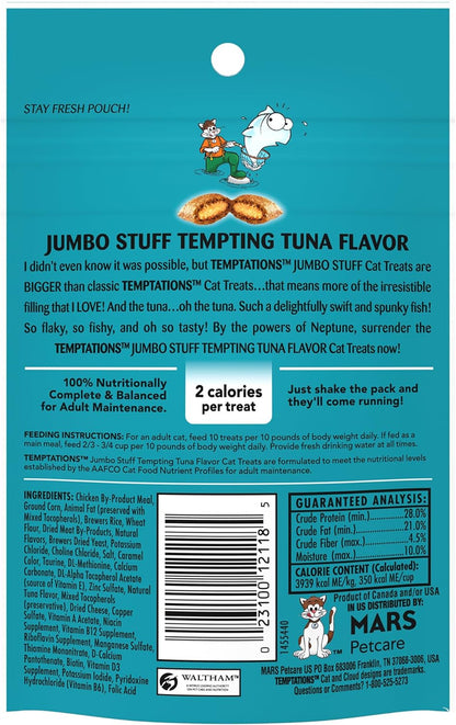 Jumbo Stuff Crunchy and Soft Cat Treats Tempting Tuna Flavor, 2.47 Oz. Pouch (Pack of 12)