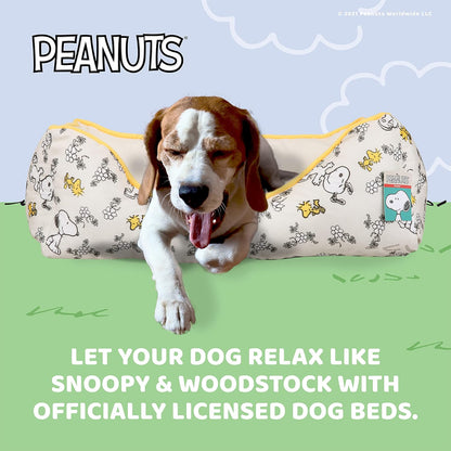 Peanuts for Pets Snoopy & Woodstock Cuddler Dog Bed in Beige | Elevated Dog Bed with Raised Rim | Plush and Comfortable Machine Washable Dog Bed for All Dogs, 24" X 19" X 8"