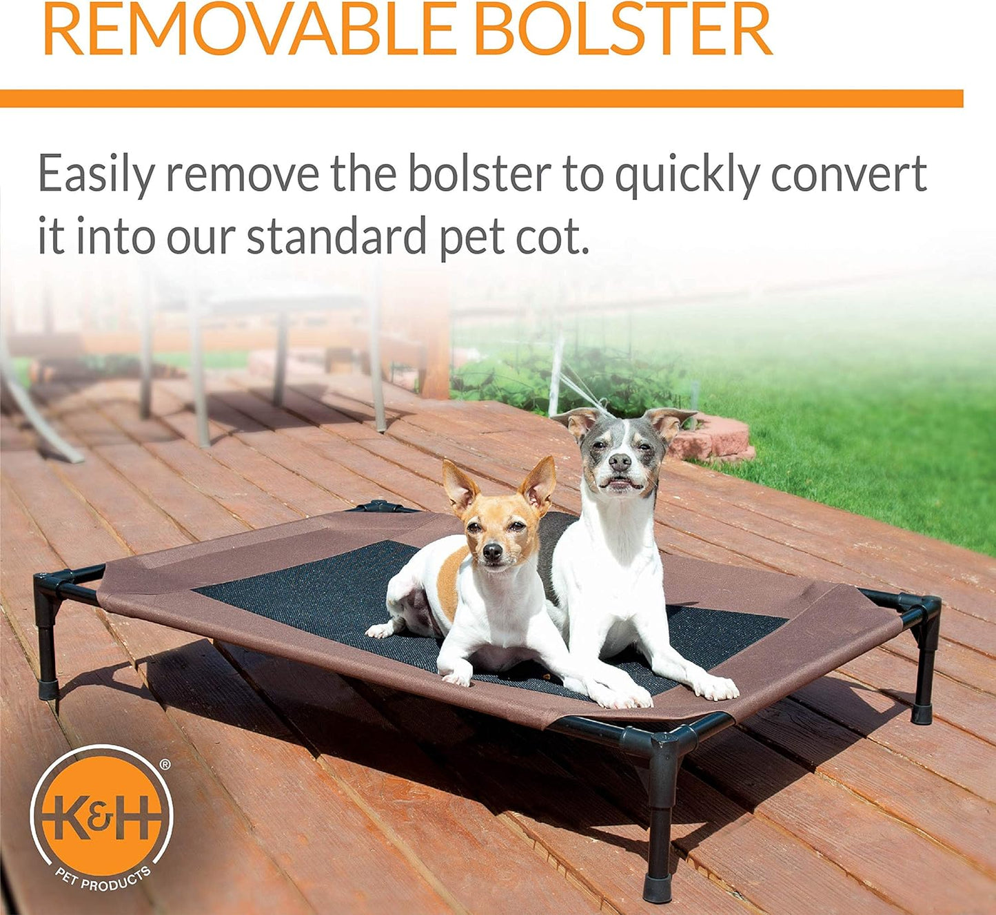 Original Bolster Pet Cot Outdoor Elevated Dog Bed with Removable Bolsters - Chocolate/Black Mesh, Large 30 X 42 X 7 Inches