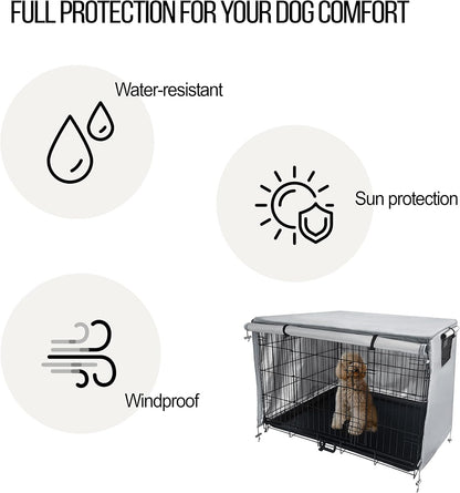 Dog Crate Cover Heat Preservation Dog Kennel Cover with Windproof & Waterproof Function (24 Inch, Grey)