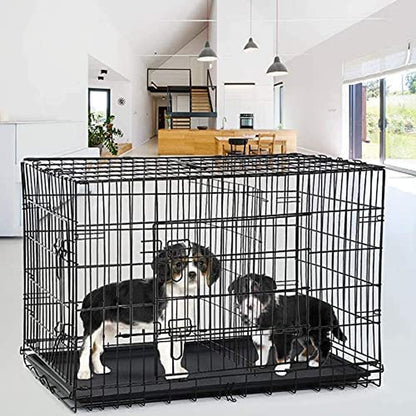 42 Inch Large Dog Crate Pet Cage Pet & Animal Kennel Dog Crate Furniture Metal Folding Two-Door Indoor Outdoor Strong Metal Dog Cage Divider and Handle Plastic Bottoms for Small/Medium Dogs…