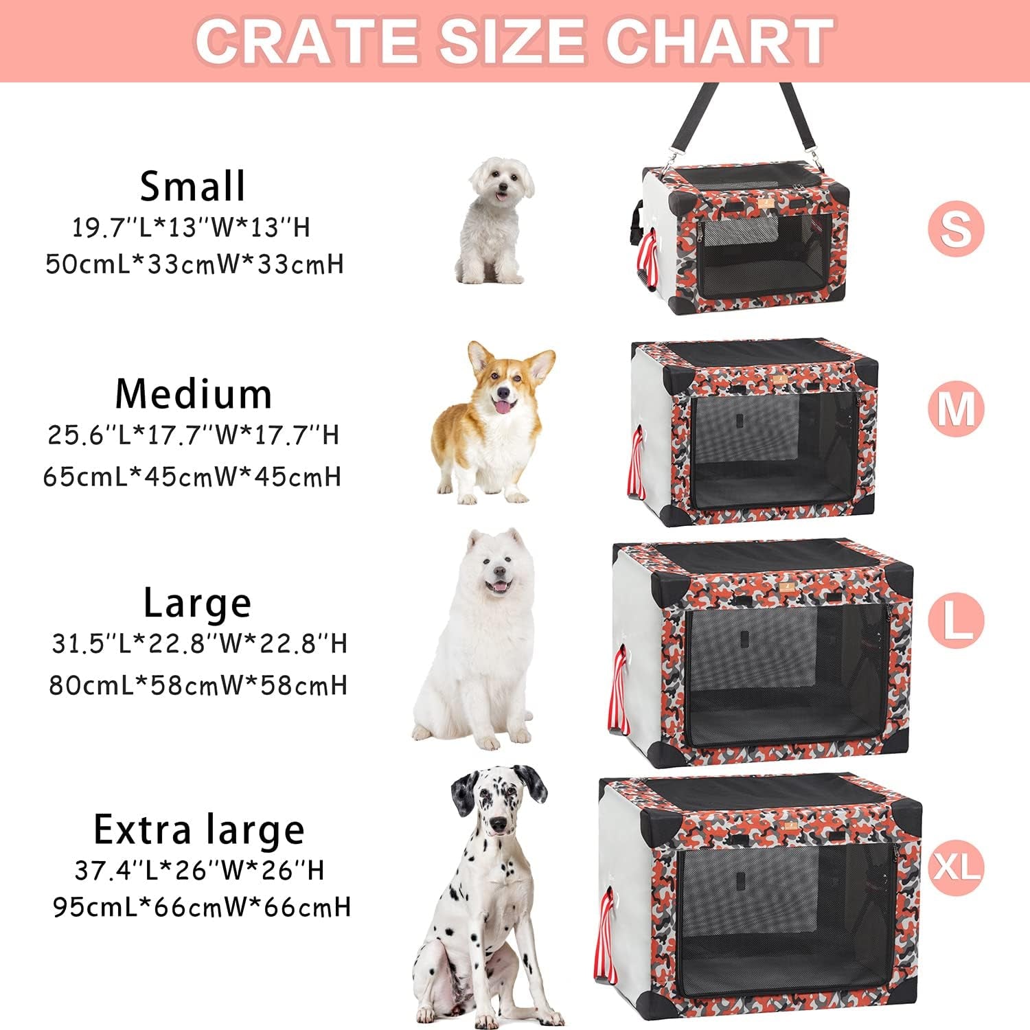 Soft Portable Dog Crate, Collapsible Travel Pet Kennel with Carrying Bag Suitable for Dogs & Cats Indoor Outdoor, Orange Camouflage, Dc02-M-Camouflages-O, Medium(26X18X18'')