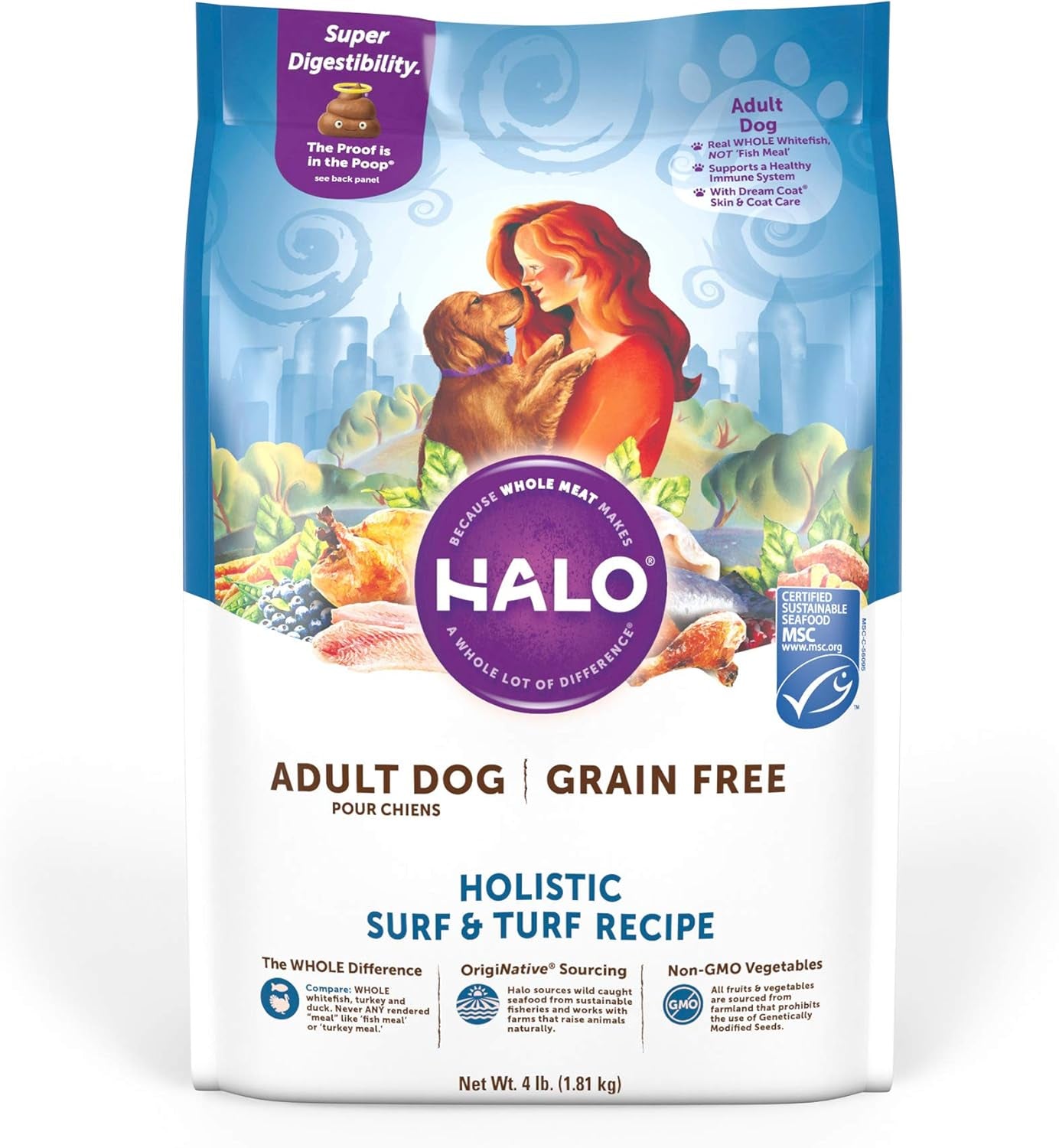 Adult Dry Dog Food, Grain Free, Surf & Turf 4-Pound Bag