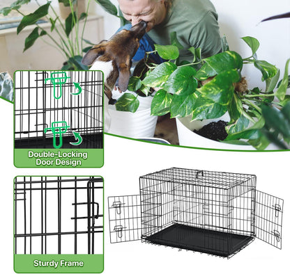 42 Inch Large Dog Crate Pet Cage Pet & Animal Kennel Dog Crate Furniture Metal Folding Two-Door Indoor Outdoor Strong Metal Dog Cage Divider and Handle Plastic Bottoms for Small/Medium Dogs…