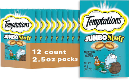 Jumbo Stuff Crunchy and Soft Cat Treats Tempting Tuna Flavor, 2.47 Oz. Pouch (Pack of 12)