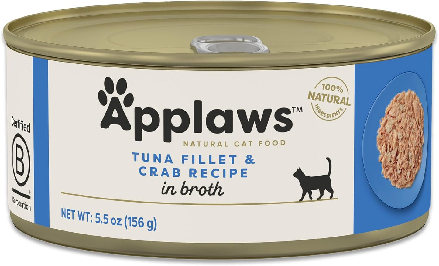 Natural Wet Cat Food in Broth, Limited Ingredient Canned Wet Cat Food, No Additives, Made with Natural Ingredients, Tuna Fillet & Crab in Broth (24 X 5.5Oz Cans)