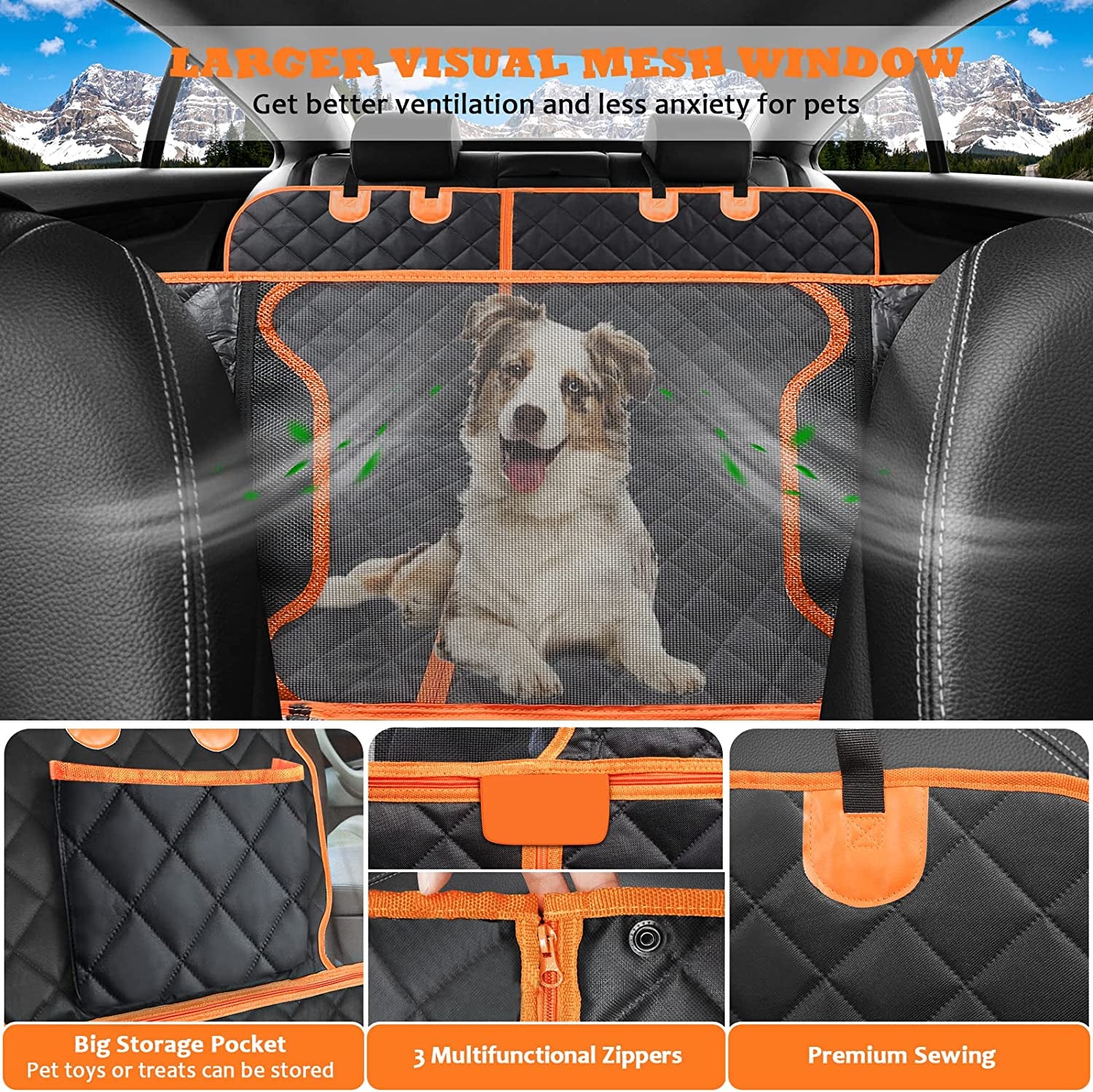 6 in 1 Convertible Dog Car Seat Cover for Back Seat 60/40 Split Dog Seat Cover 100% Waterproof Dog Hammock for Car Nonslip Pet Seat Cover with Mesh Window & Pocket for Cars Trucks and Suvs