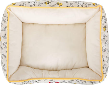 Peanuts for Pets Snoopy & Woodstock Cuddler Dog Bed in Beige | Elevated Dog Bed with Raised Rim | Plush and Comfortable Machine Washable Dog Bed for All Dogs, 24" X 19" X 8"