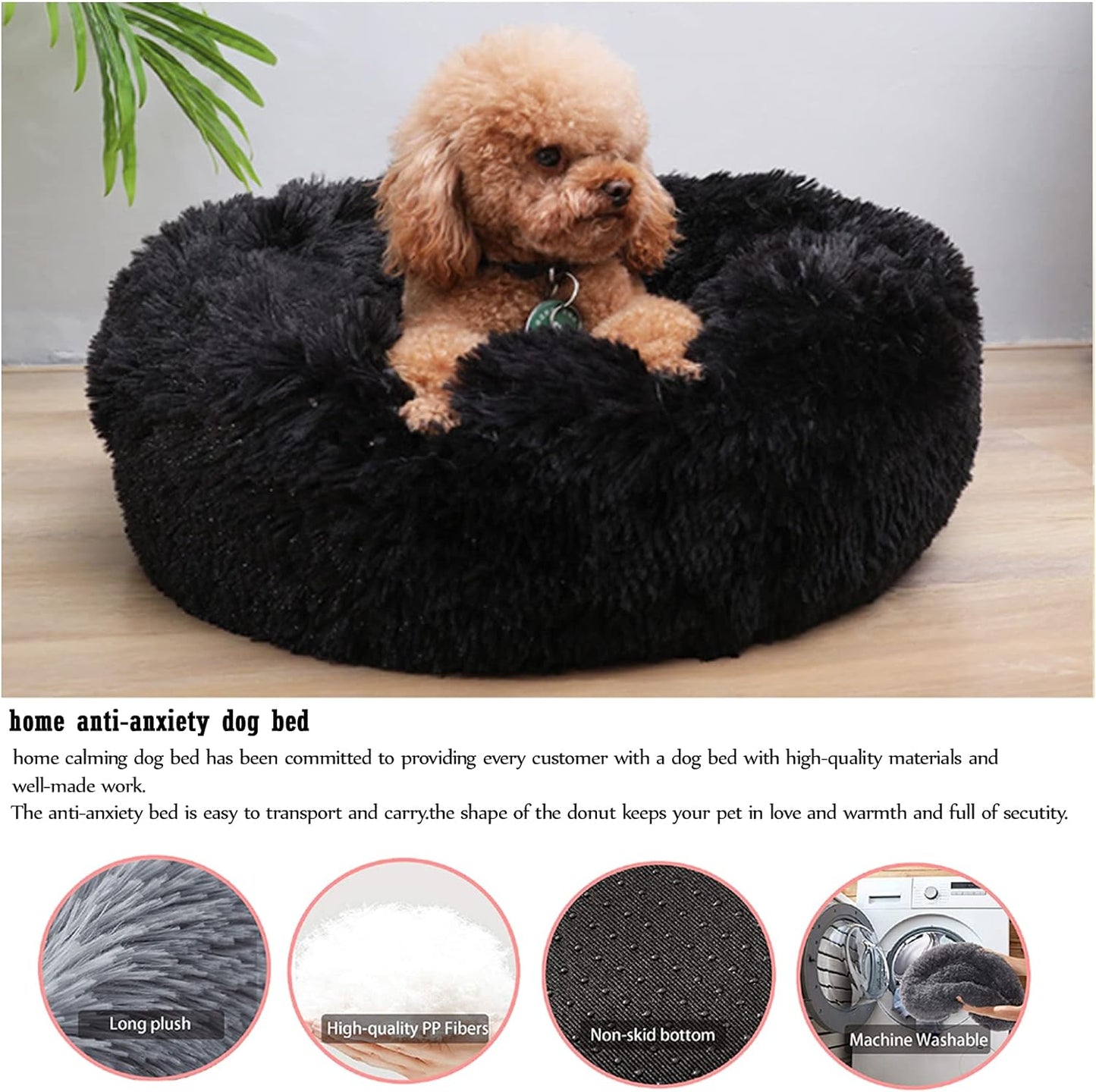 Pet Dog Bed Cat Bed，Faux Fur Dog Bed，Calming Dog Bed，Warming Cozy Soft Dog round Bed,Washable Small Dog Bed(50Cm, Red)