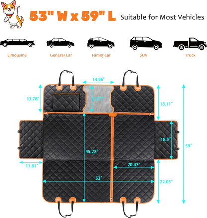 6 in 1 Convertible Dog Car Seat Cover for Back Seat 60/40 Split Dog Seat Cover 100% Waterproof Dog Hammock for Car Nonslip Pet Seat Cover with Mesh Window & Pocket for Cars Trucks and Suvs