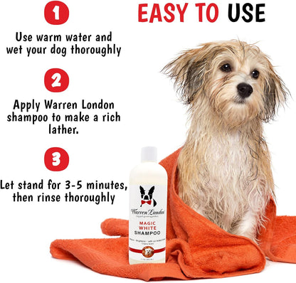 Magic White Dog Shampoo | Whitening Shampoo for White Dogs & Lighter Dog Coats | Puppy and Cat Safe Grooming Supplies | Cherry Scent | Made in USA | 17Oz