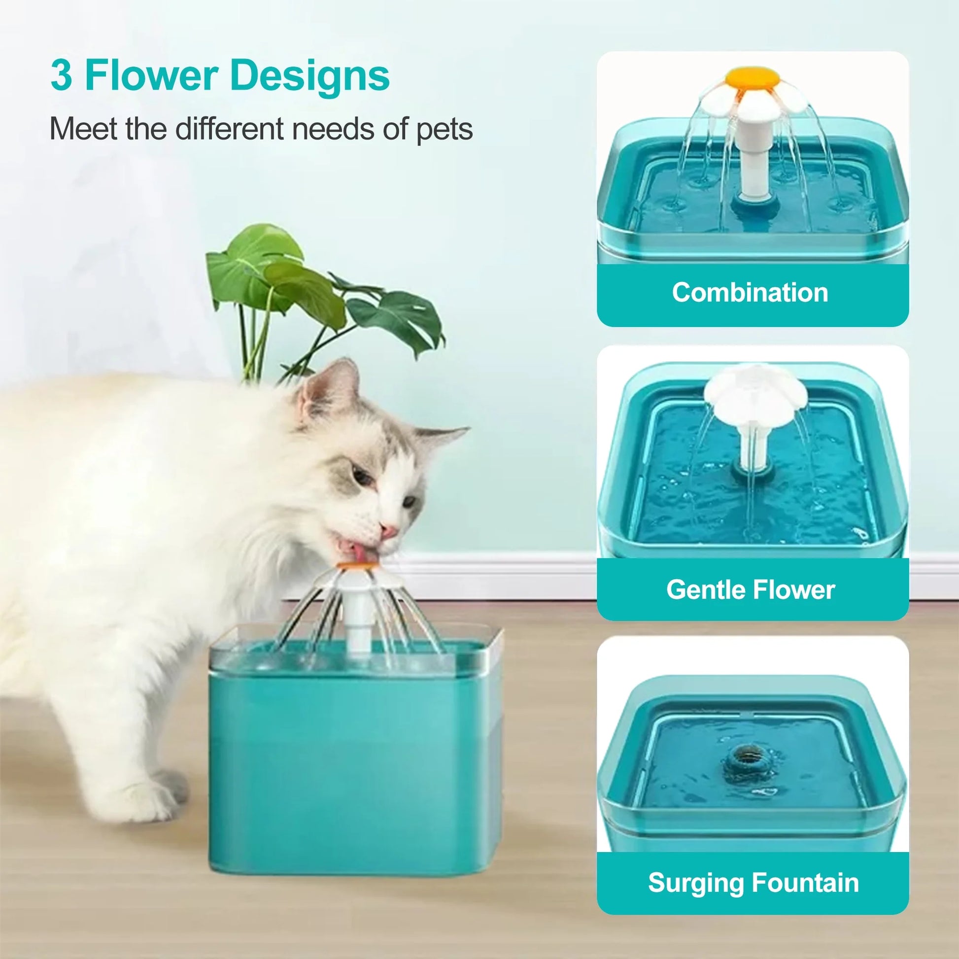 67Oz/2L Automatic Cat Water Fountain-Water Fountains for Cats Indoor-Pet Water Fountain-Dispenser Bowl,Ultra Silent - Cat Drinking Fountain for Small Dogs