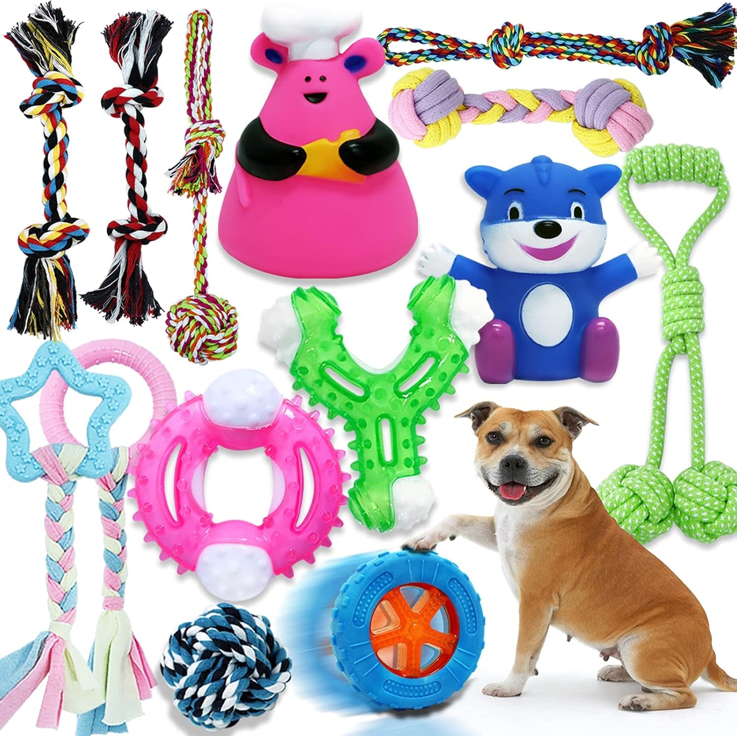 14 Pack Puppy Toys Small Dog Toys for Puppies Small Medium Dogs, Puppy Teething Chew Toys for Tooth Brush, Dog Puppy Chew Toys for Teething, Various Dog Teething Toys Pack with Ropes