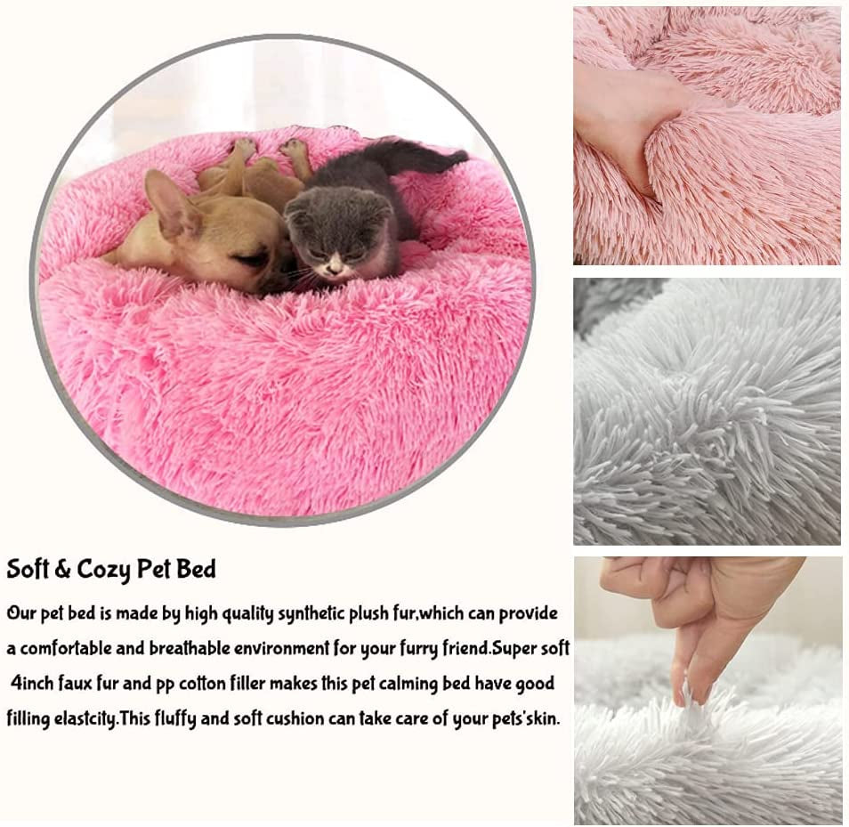 Pet Dog Bed Cat Bed，Faux Fur Dog Bed，Calming Dog Bed，Warming Cozy Soft Dog round Bed,Washable Small Dog Bed(50Cm, Red)