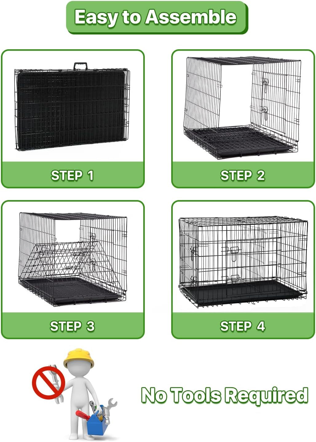 42 Inch Large Dog Crate Pet Cage Pet & Animal Kennel Dog Crate Furniture Metal Folding Two-Door Indoor Outdoor Strong Metal Dog Cage Divider and Handle Plastic Bottoms for Small/Medium Dogs…