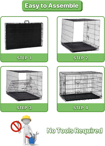 42 Inch Large Dog Crate Pet Cage Pet & Animal Kennel Dog Crate Furniture Metal Folding Two-Door Indoor Outdoor Strong Metal Dog Cage Divider and Handle Plastic Bottoms for Small/Medium Dogs…