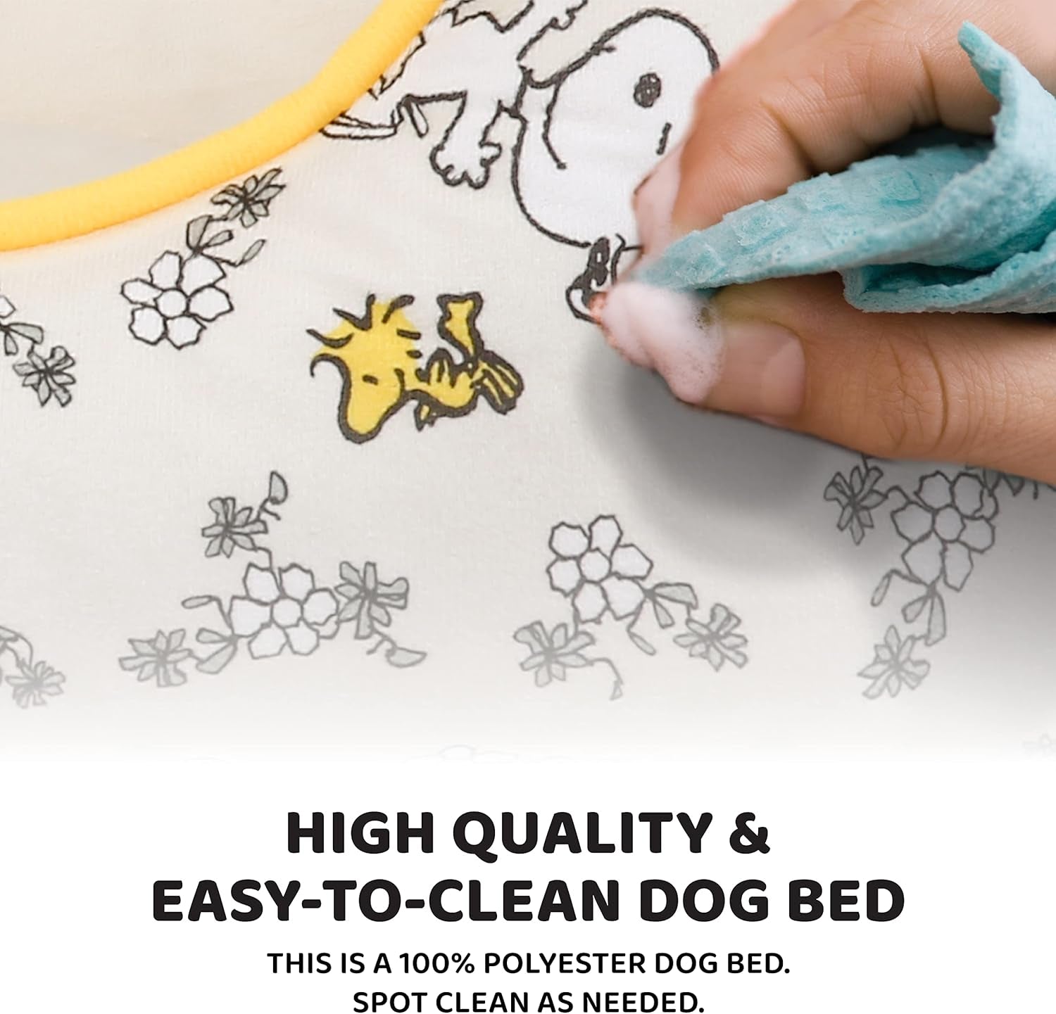 Peanuts for Pets Snoopy & Woodstock Cuddler Dog Bed in Beige | Elevated Dog Bed with Raised Rim | Plush and Comfortable Machine Washable Dog Bed for All Dogs, 24" X 19" X 8"