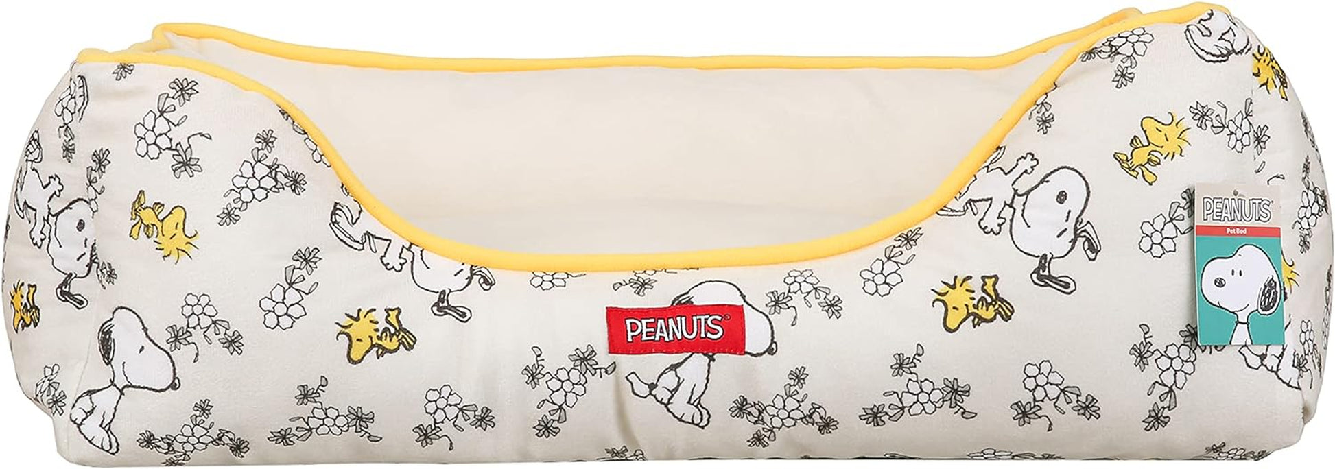 Peanuts for Pets Snoopy & Woodstock Cuddler Dog Bed in Beige | Elevated Dog Bed with Raised Rim | Plush and Comfortable Machine Washable Dog Bed for All Dogs, 24" X 19" X 8"