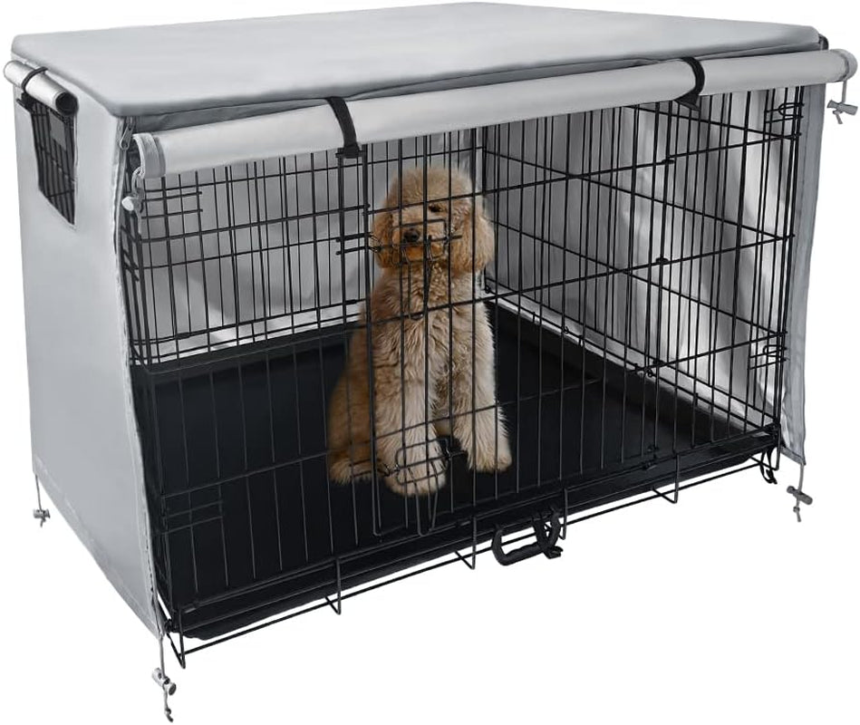 Dog Crate Cover Heat Preservation Dog Kennel Cover with Windproof & Waterproof Function (24 Inch, Grey)