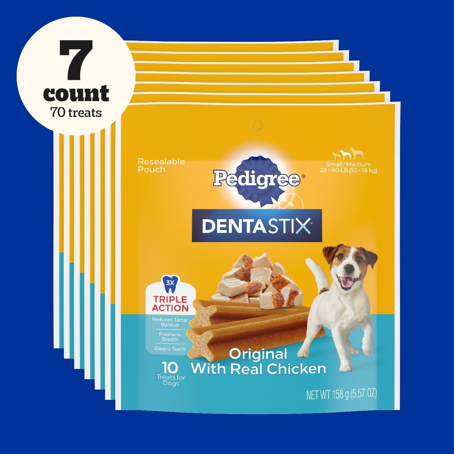 DENTASTIX Small/Medium Dog Dental Treats Original Flavor Dental Bones, 5.57 Oz. Pack, Pack of 7 (70 Total Treats)