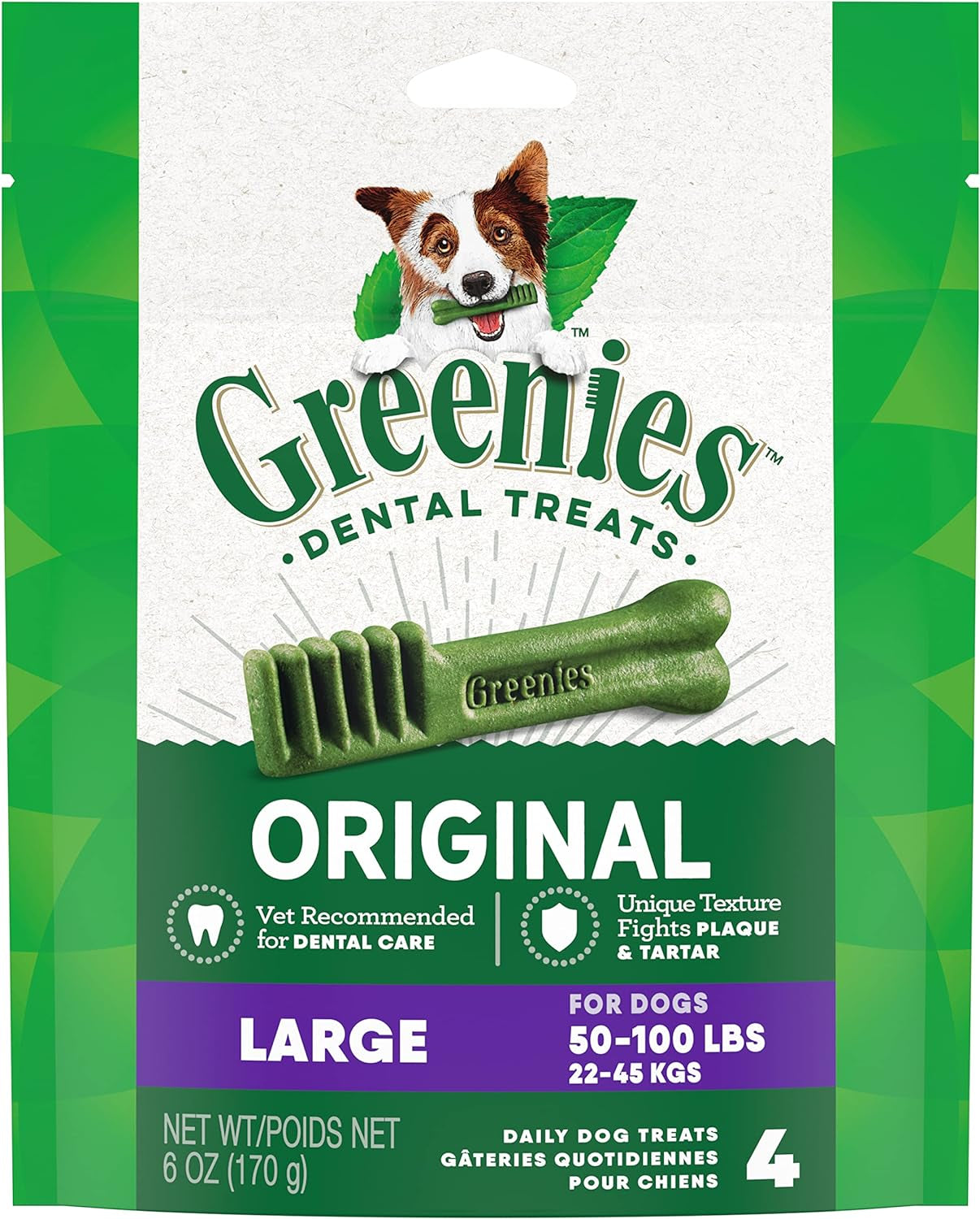 Original Large Natural Dental Care Dog Treats, 6 Oz. Pack (4 Treats)